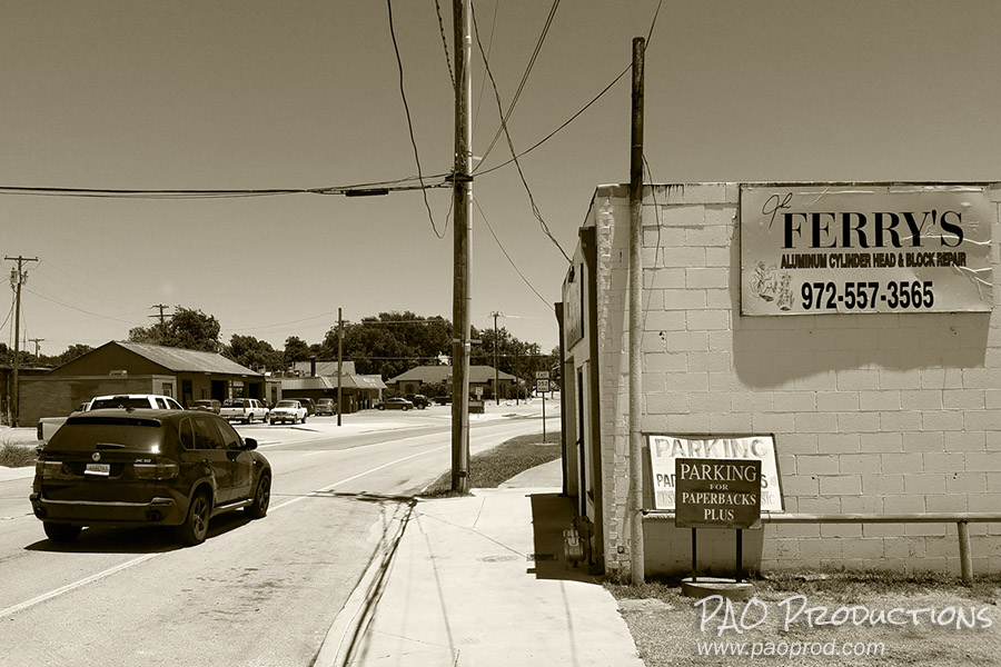 Looking east down Davis Street in old downtown Mesquite, TX, 2020