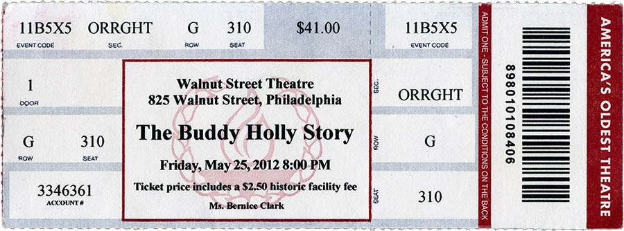 Buddy Holly Story show ticket, May 25, 2012
