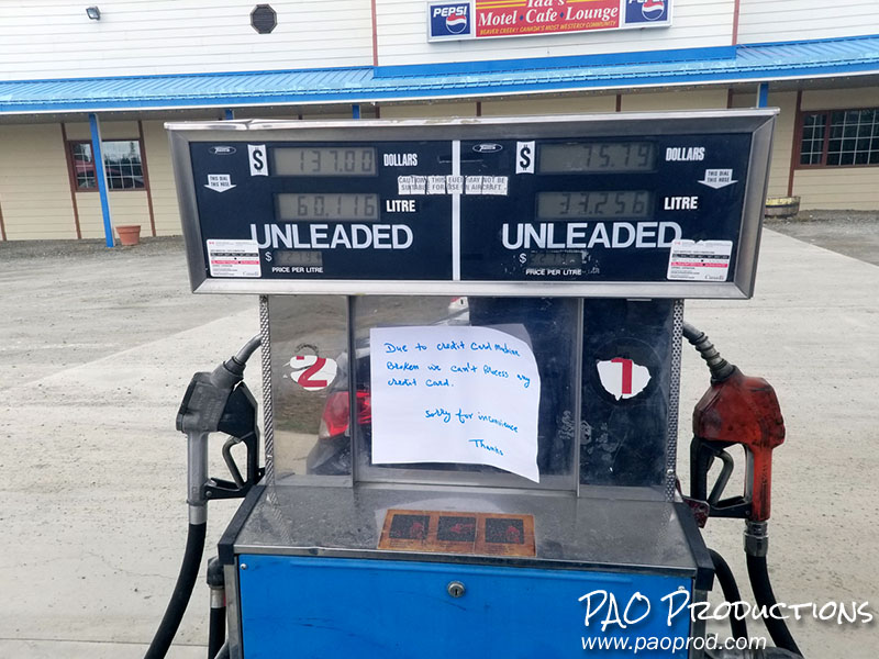 Gas station pump in the Yukon Territory with cash only notice
