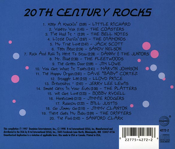 20th Century Rocks Volume 2, rear tray