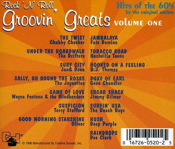 Rock 'N' Roll Groovin' Greats Volume 1, rear tray