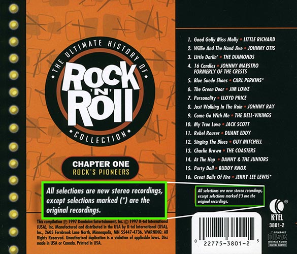 The Ultimate History of Rock 'N' Roll Collection Volume 1, rear tray