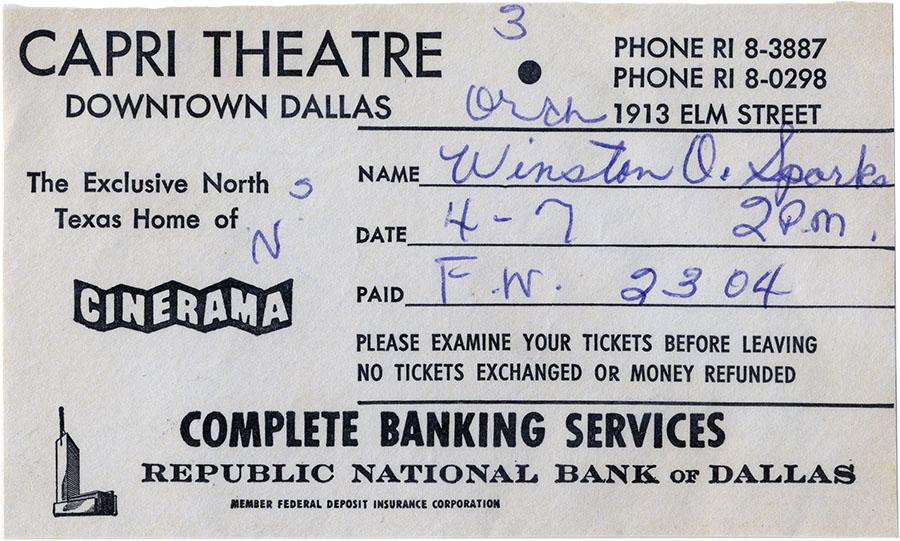 Capri Theatre receipt, April 7, 1963