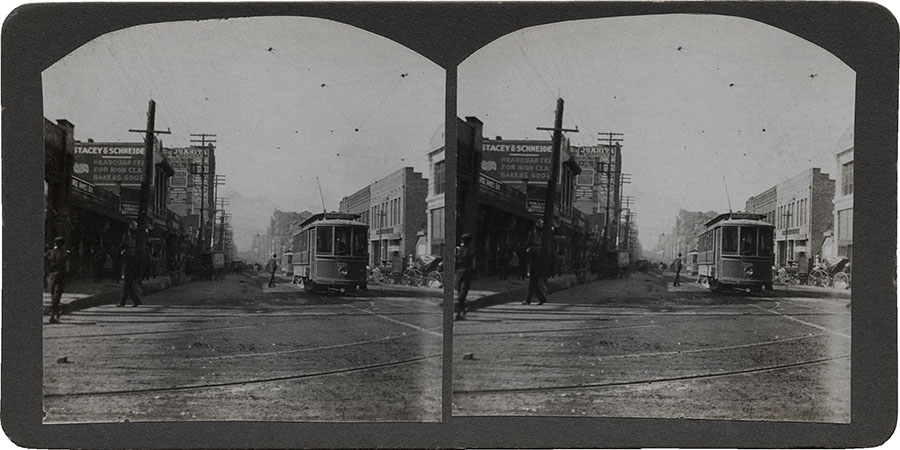 Dallas stereoview photo, Main Street at Ervay, circa 1900