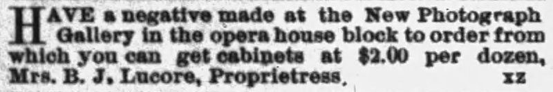 1886 Emma Lucore advertisement