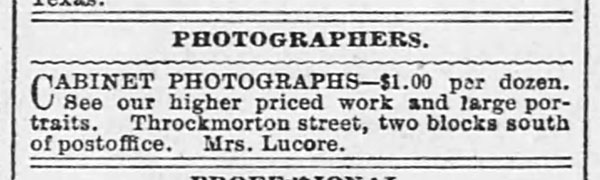 1890 Emma Lucore advertisement