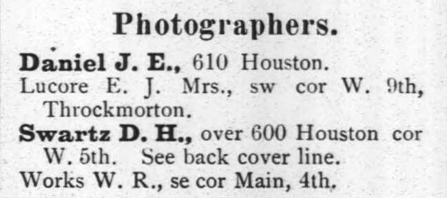 1892 city directory listing for Lucore photography studio
