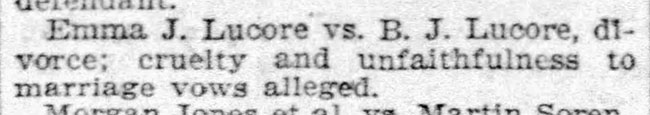 Notification of Lucore divorce filing, 1900