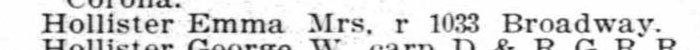 1907 Denver, Colorado city directory listing for Emma Hollister (Lucore)