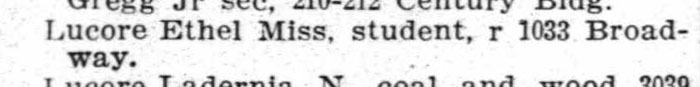 1907 Denver, Colorado city directory listing for Ethel Lucore