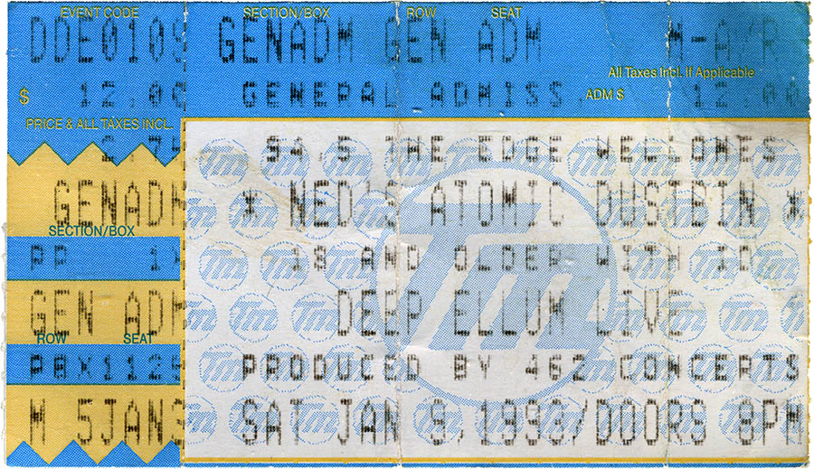 ticket stub for Ned's Atomic Dustbin at Deep Ellum Live!, 1993
