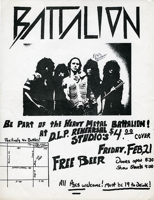 flyer for Battalion at DLP Rehearsal Studios, 1980s