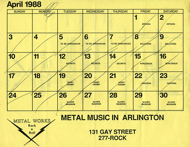 1988 Metal Works performance calendar