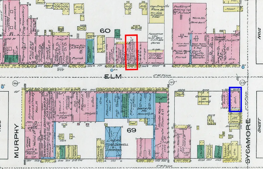 J.G. Robinson businesses on 1885 Sanborn Fire Insurance map