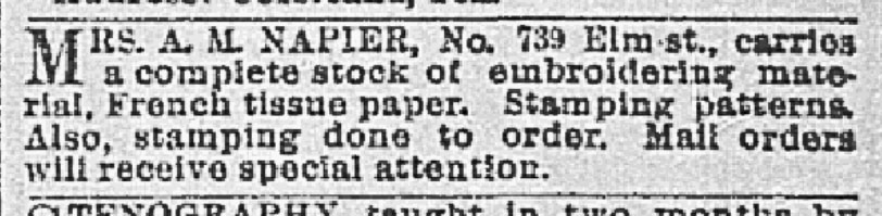 Alice M. Napier advertisement in Dallas Morning News, April 7, 1888