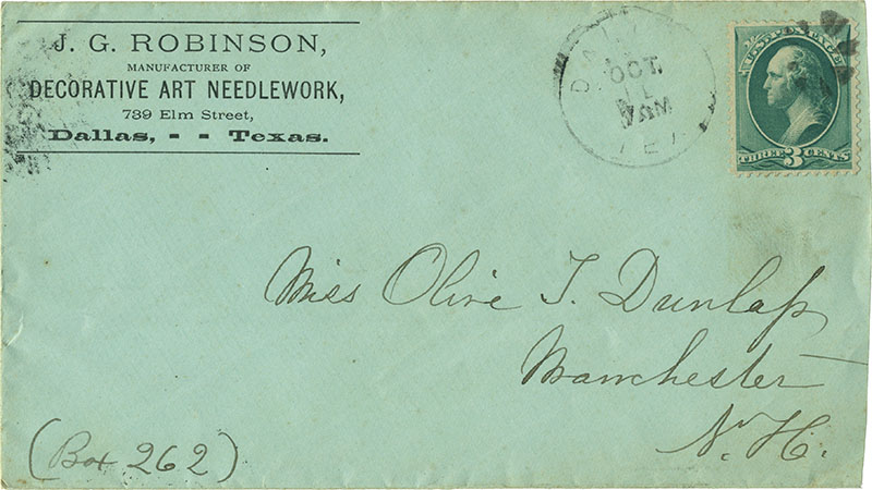 J.G. Robinson postal cover, 1880s