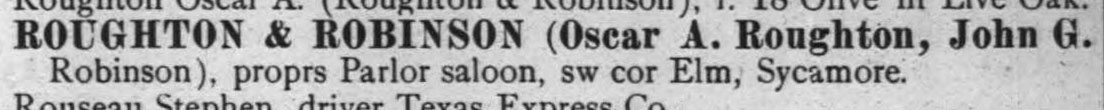 Roughton & Robinson business listing, 1884-85 Dallas city directory