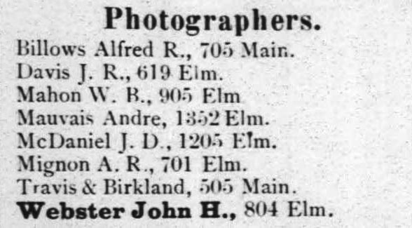 Photographer business listings, Morrison & Fourmy's General Directory of the City of Dallas, 1886-87