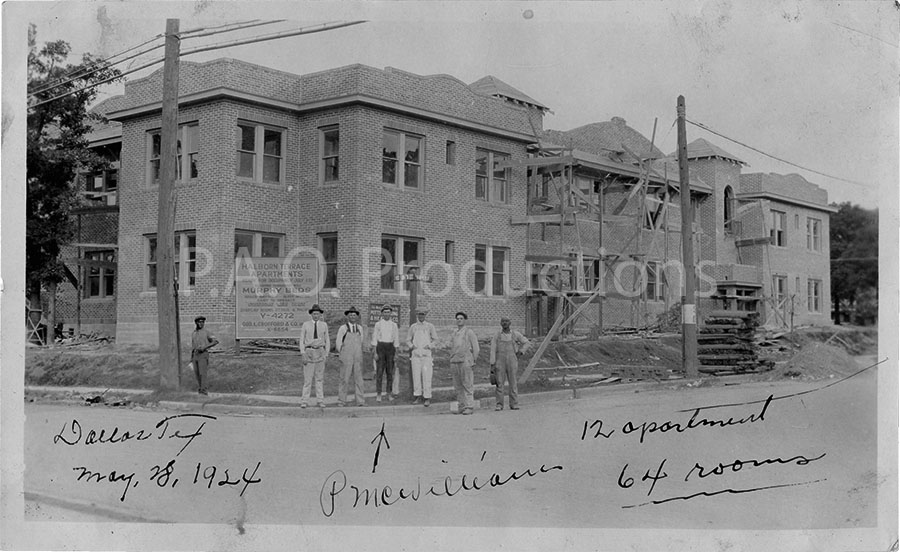 Halborn Terrace Apartments under construction in Dallas, 1924