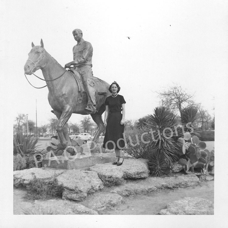 Will Rogers statue in Fort Worth, likely 1950s