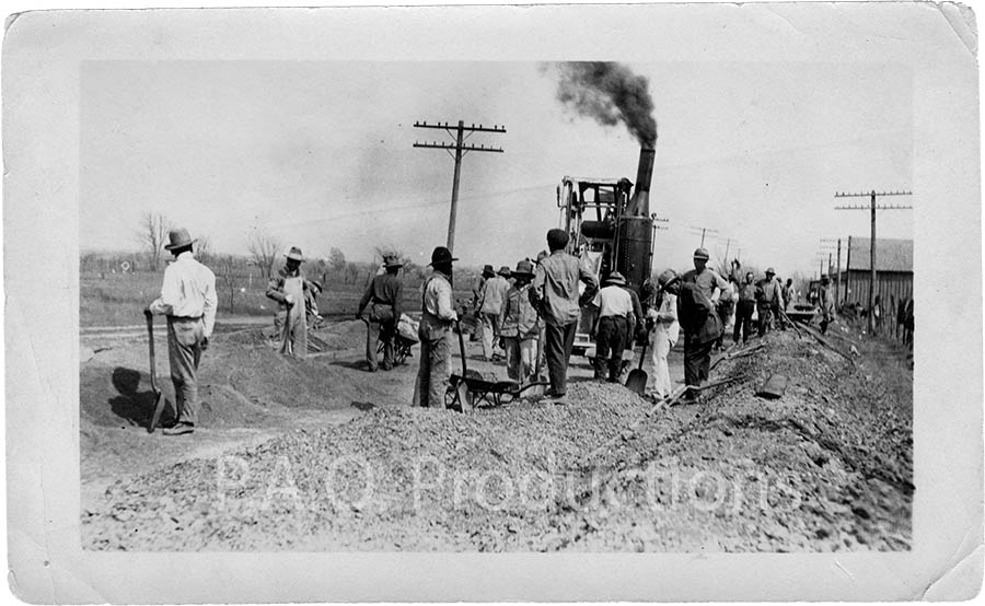 Pouring concrete for Coppell Road, 1918