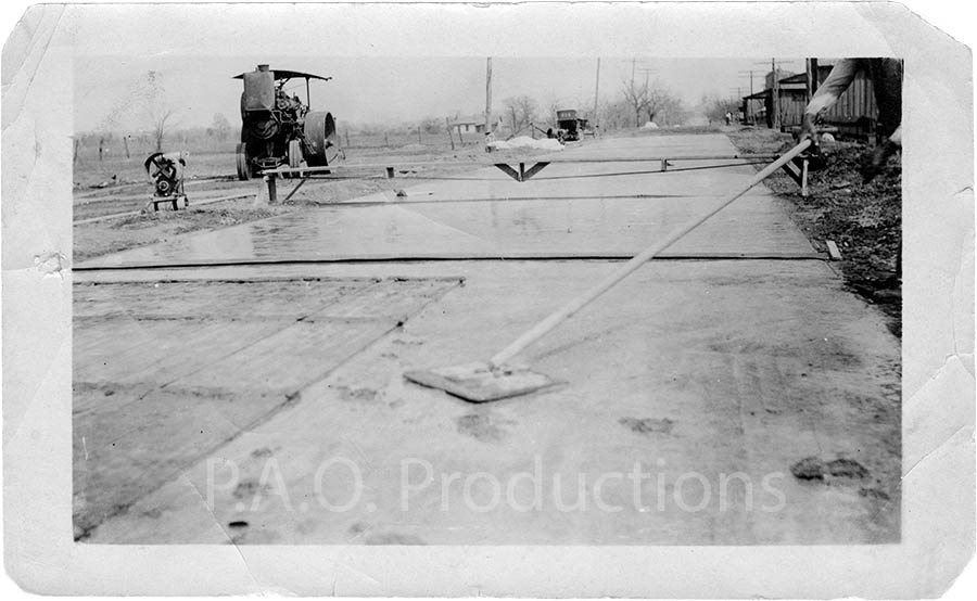 Pouring concrete for Coppell Road, 1918