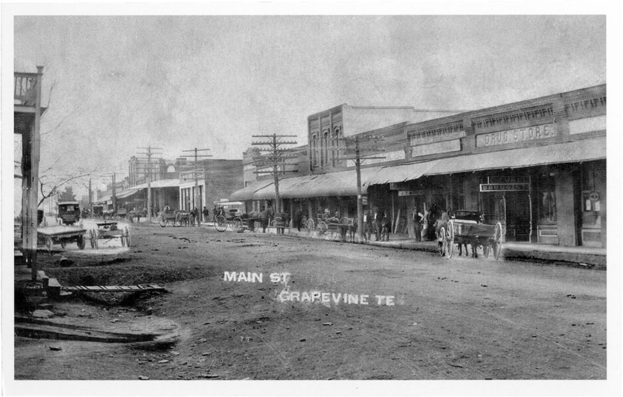 Main Street in Grapevine, circa 1900-1908, reproduction postcard image