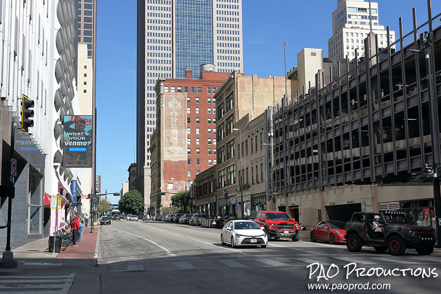 View facing east on Elm Street in Dallas, 2024