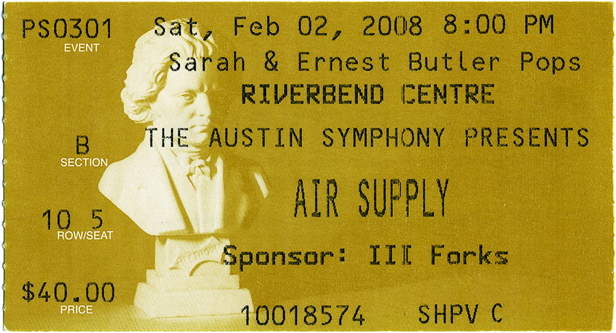 Air Supply concert ticket, February 2, 2008