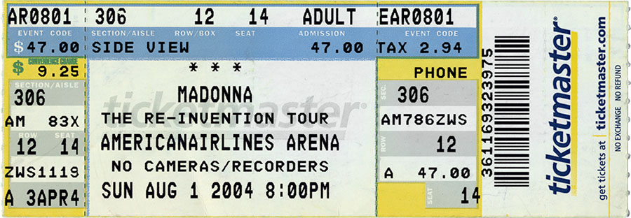 Madonna concert ticket, August 1, 2004