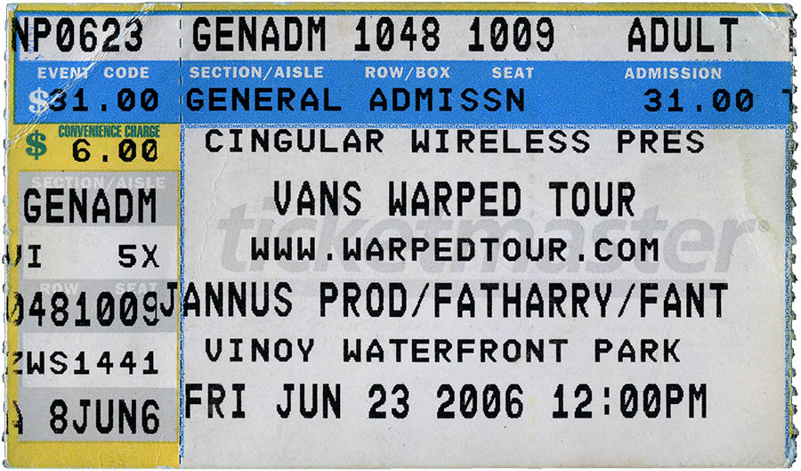 Vans Warped Tour concert ticket, June 23, 2006