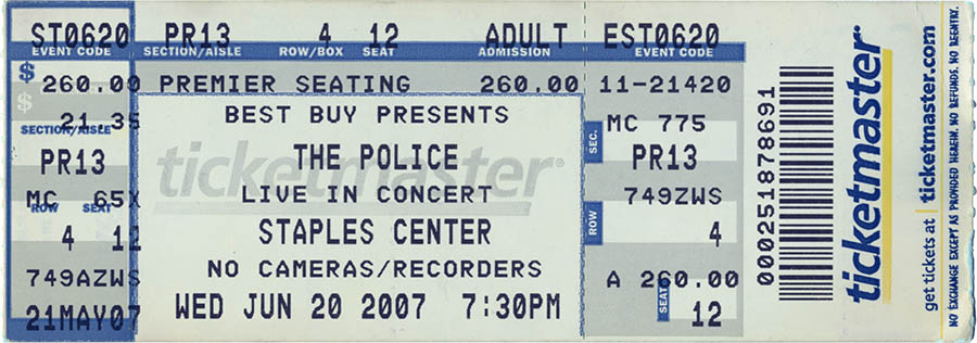 Police concert ticket, April 30, 1984