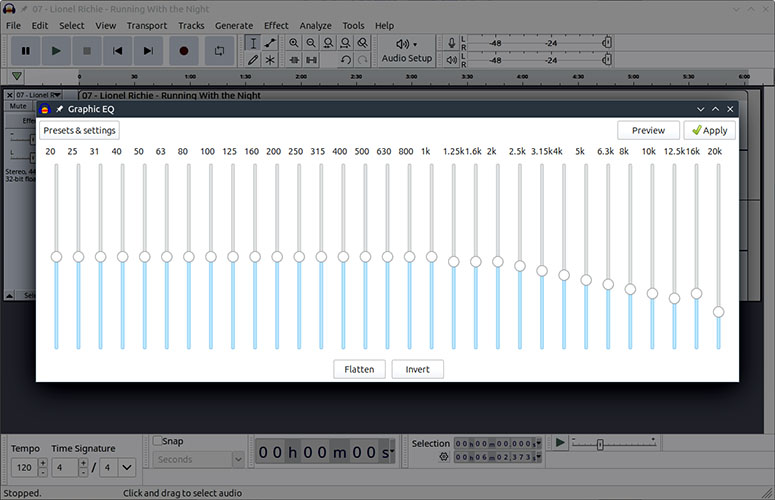 Audacity with de-emphasis equalization curve