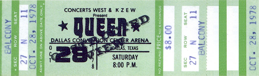 Queen concert ticket (reproduction), October 28, 1978