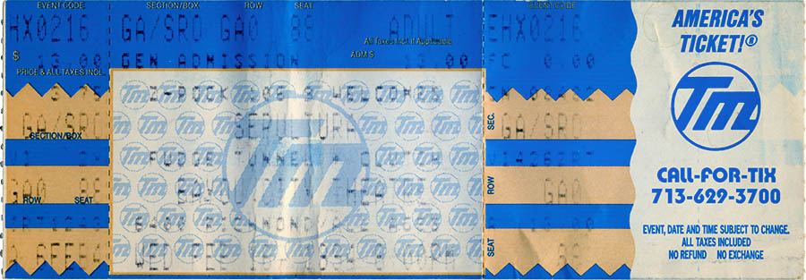 Sepultura concert ticket, February 16, 1994